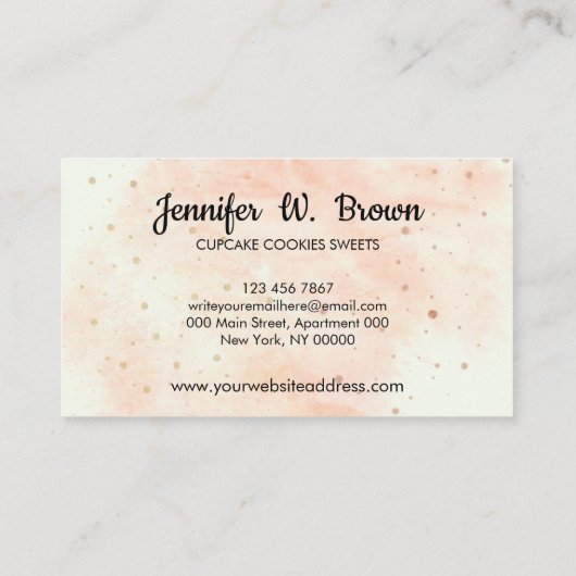 Geel gebak Waterverf Aardbeien Cupcake Visitekaartje (Achterkant)