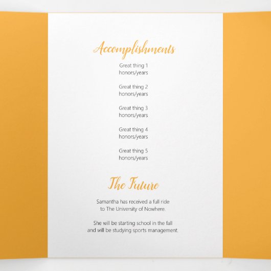 Geel gebogen Lijst Drie Foto Afstuderen Drieluik Uitnodiging (Binnenkant midden)