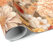  geel gebrande oranje beige bruine bloemen cadeaupapier (Rol Hoek)