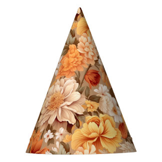 geel gebrande oranje beige bruine bloemen feesthoedjes