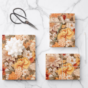geel gebrande oranje beige bruine bloemen inpakpapier vel