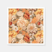  geel gebrande oranje beige bruine bloemen servet (Voorkant)