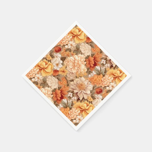  geel gebrande oranje beige bruine bloemen servet (Hoek)