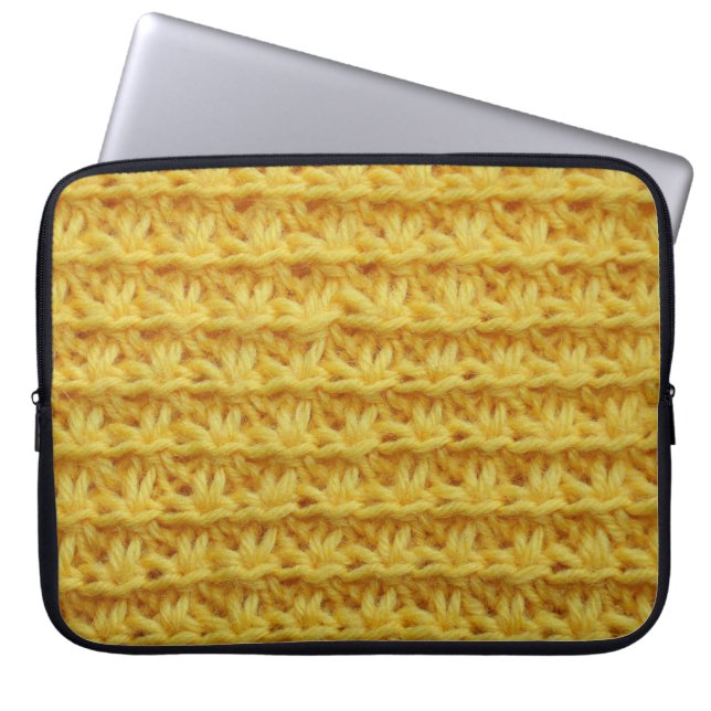 Geel gebreide stof: gestreepte textuur. laptop sleeve (Voorkant)