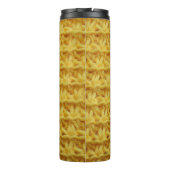 Geel gebreide stof: gestreepte textuur. thermosbeker (Achterkant)