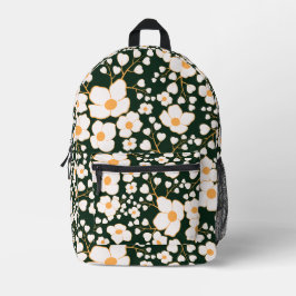 Geel Gecentreerde Witte Bloemen & Groene Achtergro Bedrukte Rugzak