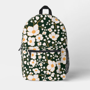 Geel Gecentreerde Witte Bloemen & Groene Achtergro Bedrukte Rugzak