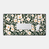 Geel Gecentreerde Witte Bloemen & Groene Achtergro Bureaumat (Keyboard & Muis)