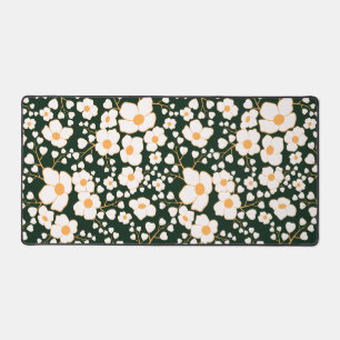 Geel Gecentreerde Witte Bloemen & Groene Achtergro Bureaumat