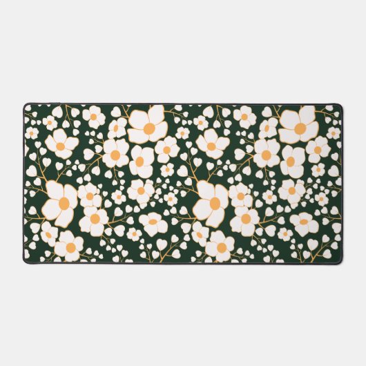 Geel Gecentreerde Witte Bloemen & Groene Achtergro Bureaumat (Voorkant)