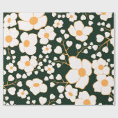 Geel Gecentreerde Witte Bloemen & Groene Achtergro Cadeaupapier (Vlak)