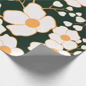 Geel Gecentreerde Witte Bloemen & Groene Achtergro Cadeaupapier (Hoek)