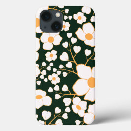 Geel Gecentreerde Witte Bloemen & Groene Achtergro Case-Mate iPhone Case