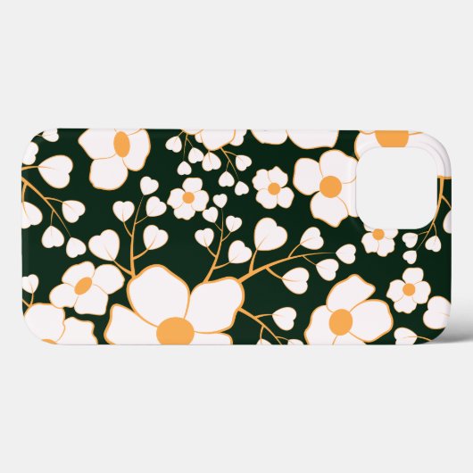 Geel Gecentreerde Witte Bloemen & Groene Achtergro Case-Mate iPhone Case (Achterkant (horizontaal))