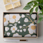 Geel Gecentreerde Witte Bloemen & Groene Achtergro Tissuepapier (Geschenk)