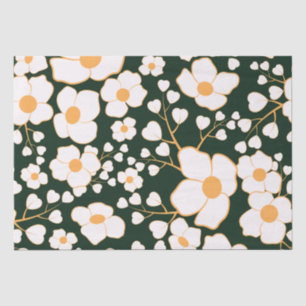 Geel Gecentreerde Witte Bloemen & Groene Achtergro Tissuepapier
