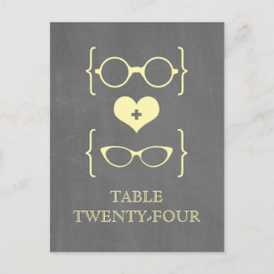Geel geeky glazen Chalkboard Table Briefkaart