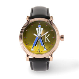 GEEL GEEL BLAUW GOLFER, GOLF-PLAYER MONOGRAM HORLOGE