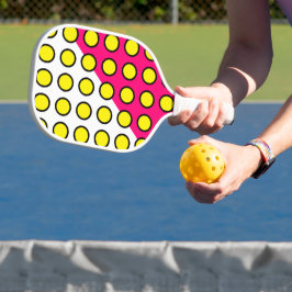 Geel Geel Geometrische Kunst Roze Wit Kleurblok Pickleball Paddle
