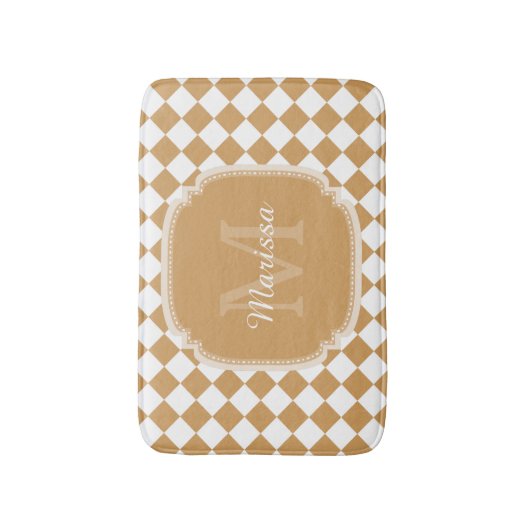 Geel-geel-goudmaanmonogram met naam badmat (Voorkant Verticaal)