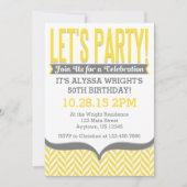 Geel Geel Gray Modern Herringbone Birthday Invitat Kaart (Voorkant)