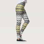Geel Geel Witte Chevron Pattern Burlap Kijk Leggings (Rechts)
