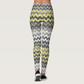 Geel Geel Witte Chevron Pattern Burlap Kijk Leggings (Achterkant)