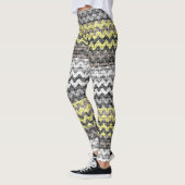 Geel Geel Witte Chevron Pattern Burlap Kijk Leggings (Links)