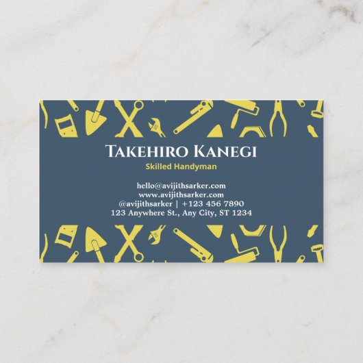 Geel geïllustreerd gereedschap Aangepast handschri Visitekaartje (Achterkant)