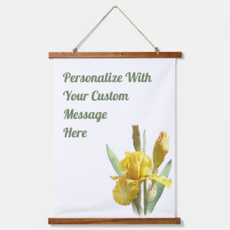 Geel gekaarde Iris Floral Art, gepersonaliseerd Hangend Wandkleed