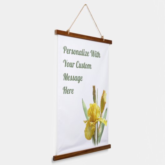 Geel gekaarde Iris Floral Art, gepersonaliseerd Hangend Wandkleed (Gebogen)
