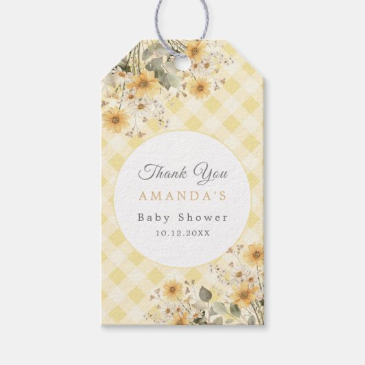 Geel Gekke Gans Baby shower Dank u Cadeaulabel (Voorkant)