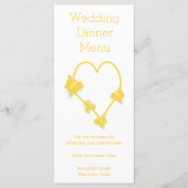 Geel gekleurd vlinder hart bruiloft diner menu (Voorkant)