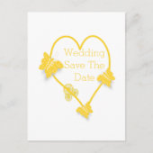 Geel gekleurd vlinderhart bewaar de datum briefkaart (Voorkant)