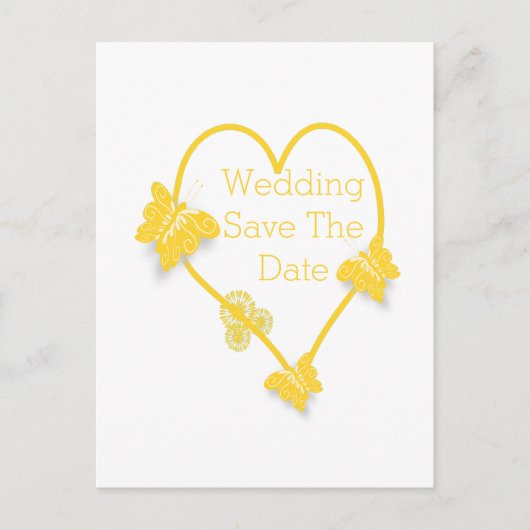 Geel gekleurd vlinderhart bewaar de datum briefkaart (Voorkant)