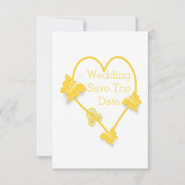 Geel gekleurd vlinderhart bewaar de datum kaart