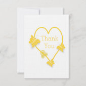 Geel gekleurde vlinder hart bruiloft dank u kaart (Voorkant)