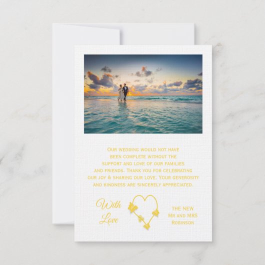 Geel gekleurde vlinder hart bruiloft dank u kaart (Achterkant)