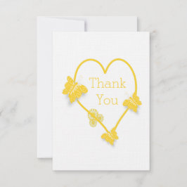 Geel gekleurde vlinder hart bruiloft dank u kaart