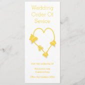 Geel gekleurde vlinder hart bruiloft programma programmakaart (Voorkant)