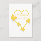 Geel gekleurde vlinder hart bruiloft receptie informatiekaartje (Voorkant)