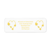 Geel gekleurde vlinder hart ontwerp bruiloft etiket (Voorkant)