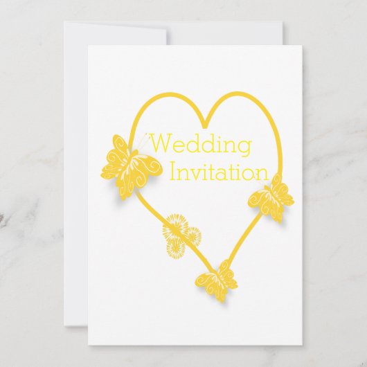 Geel gekleurde vlinder hart ontwerp bruiloft kaart (Voorkant)