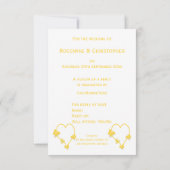 Geel gekleurde vlinder hart ontwerp bruiloft RSVP kaartje (Achterkant)