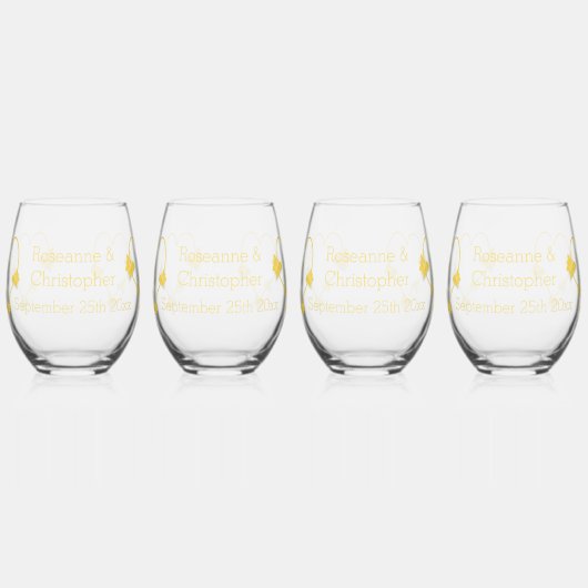 Geel gekleurde vlinder hart ontwerp bruiloft wijnglas zonder voet (Links)