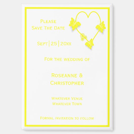 Geel Gekleurde Vlinders Hart Ontwerp Wedding Magneet (Voorkant)