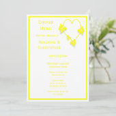 Geel Gekleurde Vlinders Hart Ontwerp Wedding Menu (Staand voorkant)