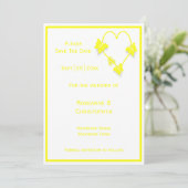 Geel Gekleurde Vlinders Hart Ontwerp Wedding Save The Date (Staand voorkant)