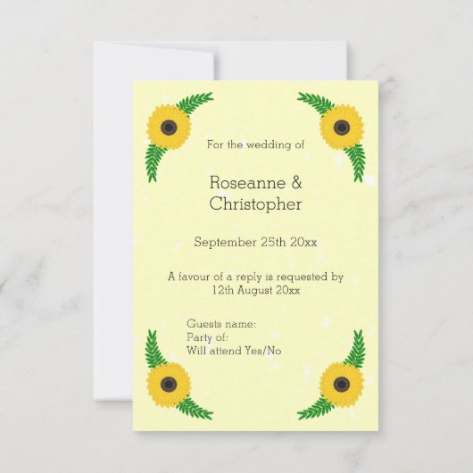 Geel gekleurde zonnebloem ontwerp bruiloft (Achterkant)