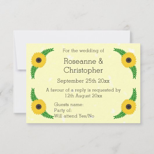 Geel gekleurde zonnebloem ontwerp bruiloft (Achterkant)